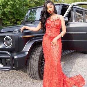 Prom dress red sequin custom made